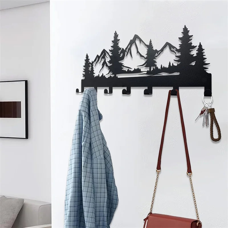 Beautiful mountain forest shape metal key holder wall hooks organizer door entryway hallway kitchen wall decor rack hook