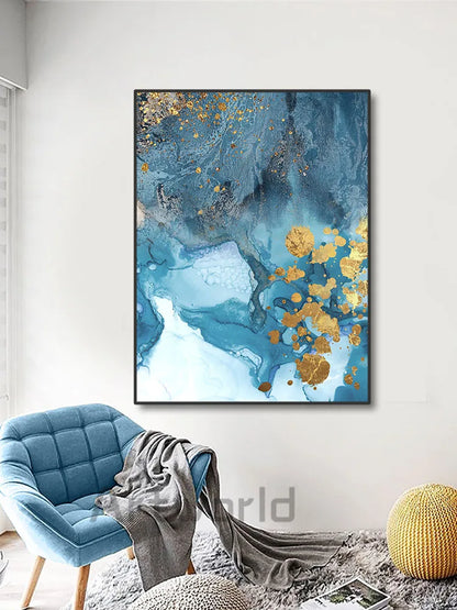 Blue Prints Abstract River Gold Texture Wall Art