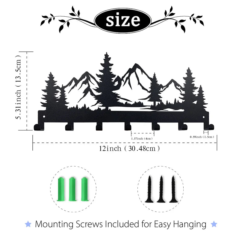 Beautiful mountain forest shape metal key holder wall hooks organizer door entryway hallway kitchen wall decor rack hook