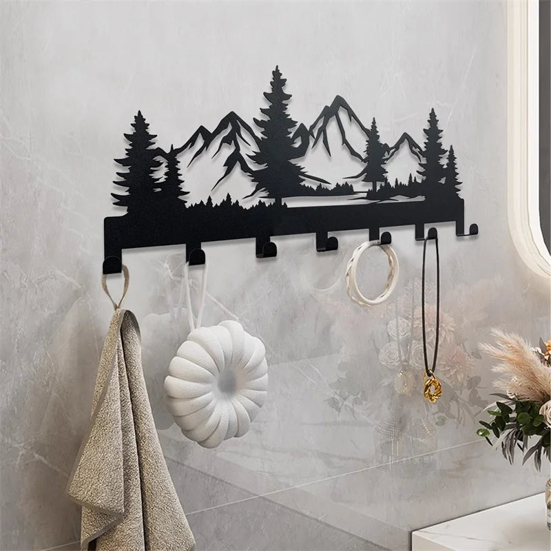 Beautiful mountain forest shape metal key holder wall hooks organizer door entryway hallway kitchen wall decor rack hook