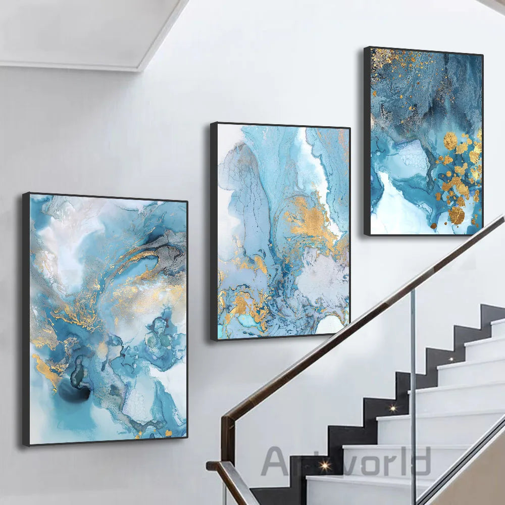 Blue Prints Abstract River Gold Texture Wall Art