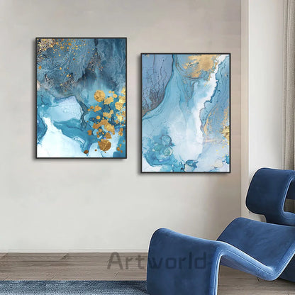 Blue Prints Abstract River Gold Texture Wall Art