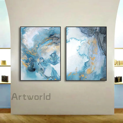 Blue Prints Abstract River Gold Texture Wall Art